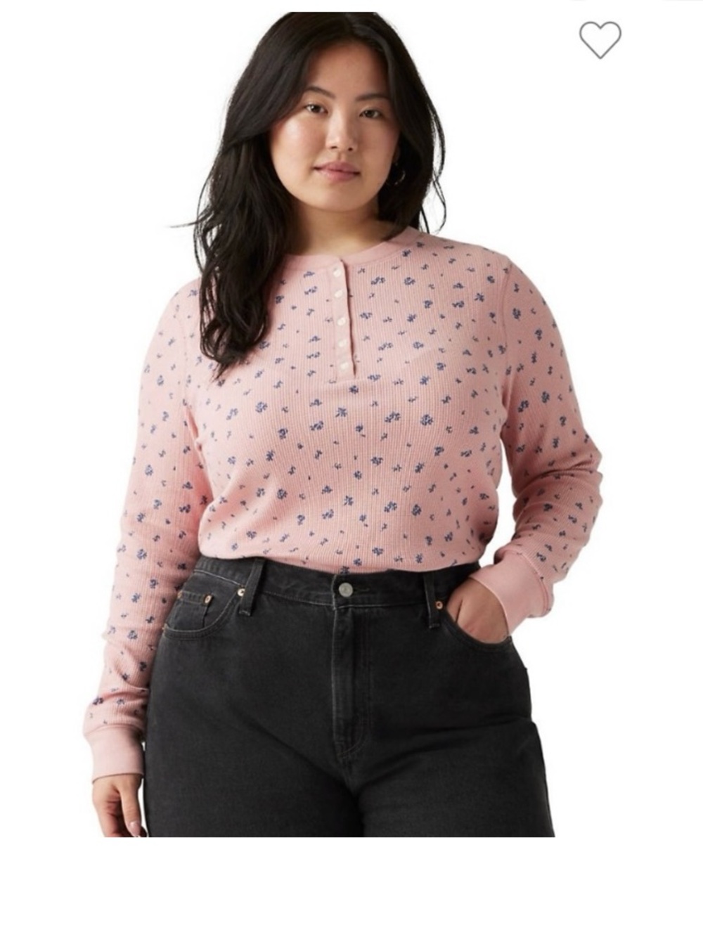 Levi’s Pink And Black Floral Thermal Waffle Knit Henley 1X NWT